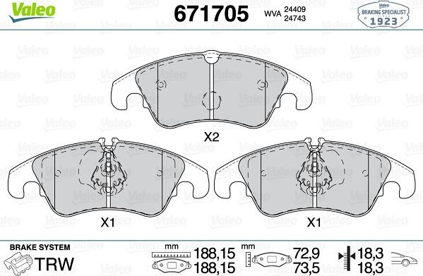 Valeo 671705 - Kit pastiglie freno, Freno a disco autozon.pro