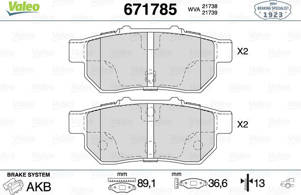 Valeo 671785 - Kit pastiglie freno, Freno a disco autozon.pro