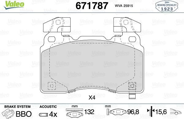 Valeo 671787 - Kit pastiglie freno, Freno a disco autozon.pro