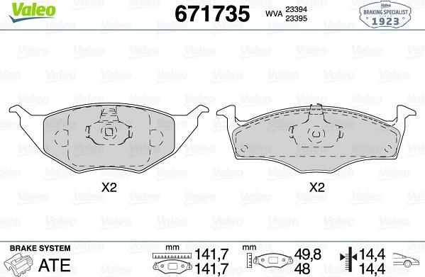 Valeo 671735 - Kit pastiglie freno, Freno a disco autozon.pro