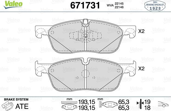 Valeo 671731 - Kit pastiglie freno, Freno a disco autozon.pro