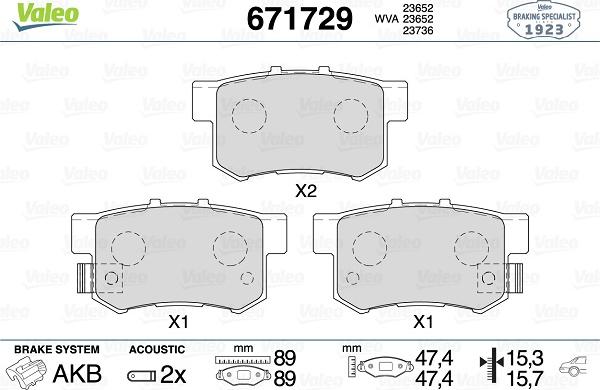 Valeo 671729 - Kit pastiglie freno, Freno a disco autozon.pro