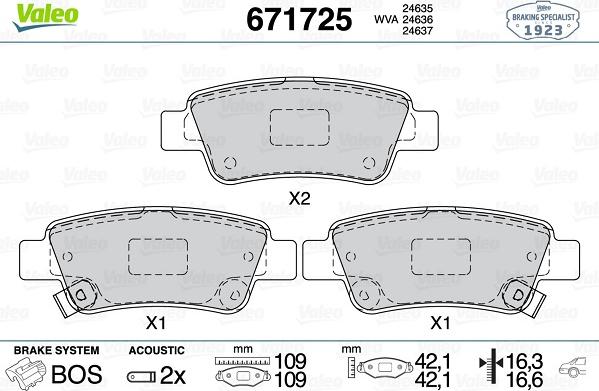 Valeo 671725 - Kit pastiglie freno, Freno a disco autozon.pro