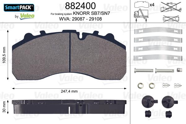 Valeo 882400 - Kit pastiglie freno, Freno a disco autozon.pro