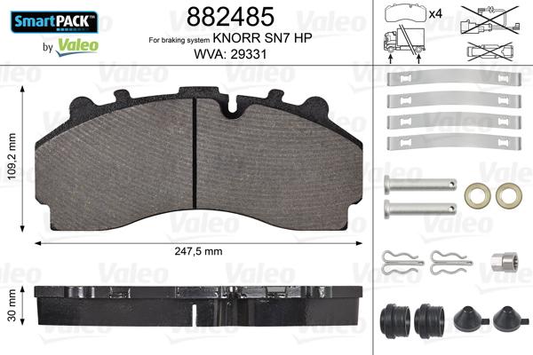 Valeo 882485 - Kit pastiglie freno, Freno a disco autozon.pro