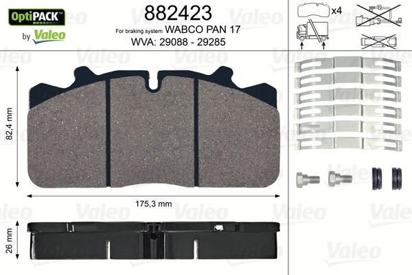 Valeo 882423 - Kit pastiglie freno, Freno a disco autozon.pro