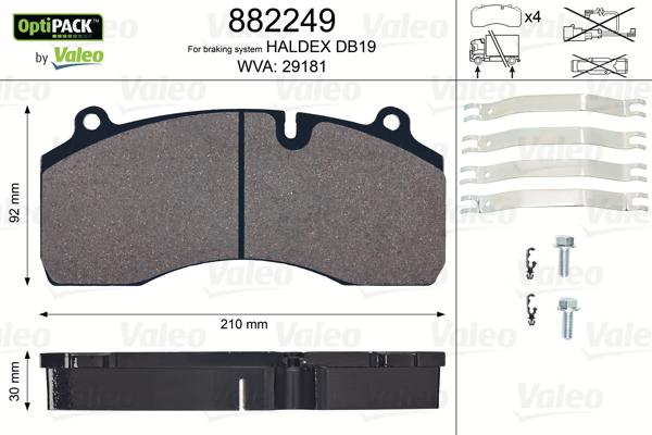 Valeo 882249 - Kit pastiglie freno, Freno a disco autozon.pro