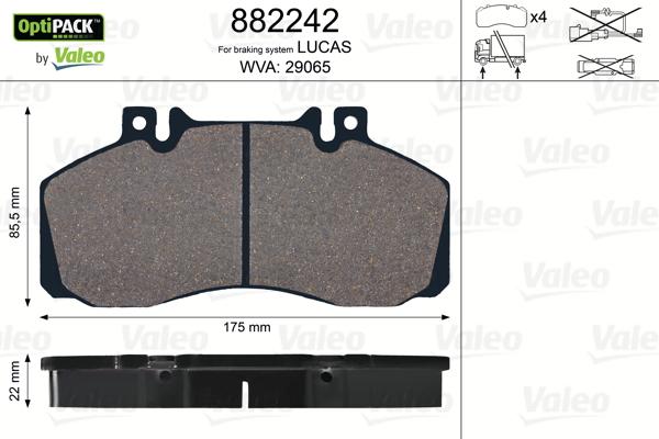 Valeo 882242 - Kit pastiglie freno, Freno a disco autozon.pro