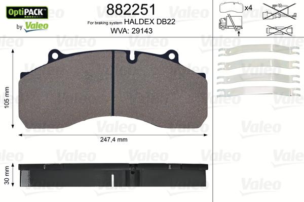 Valeo 882251 - Kit pastiglie freno, Freno a disco autozon.pro