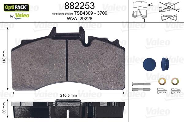 Valeo 882253 - Kit pastiglie freno, Freno a disco autozon.pro