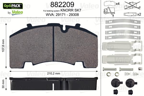 Valeo 882209 - Kit pastiglie freno, Freno a disco autozon.pro