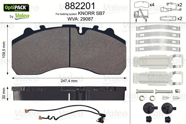 Valeo 882201 - Kit pastiglie freno, Freno a disco autozon.pro