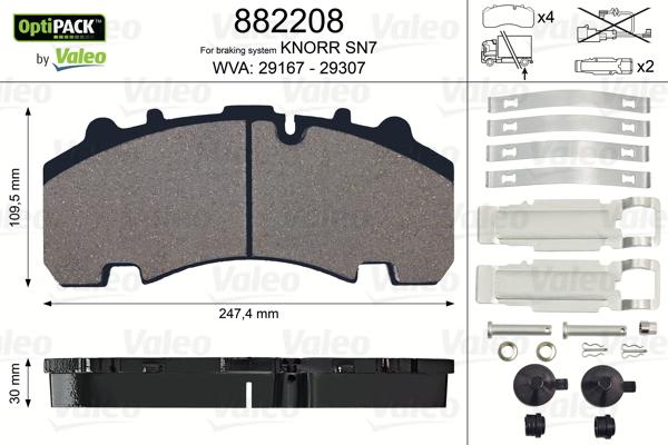 Valeo 882208 - Kit pastiglie freno, Freno a disco autozon.pro