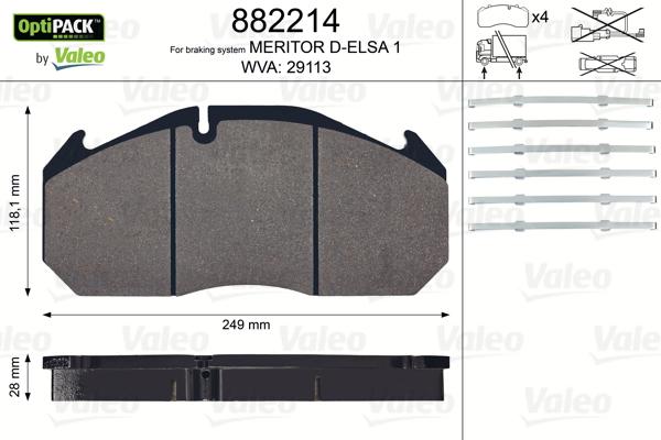 Valeo 882214 - Kit pastiglie freno, Freno a disco autozon.pro