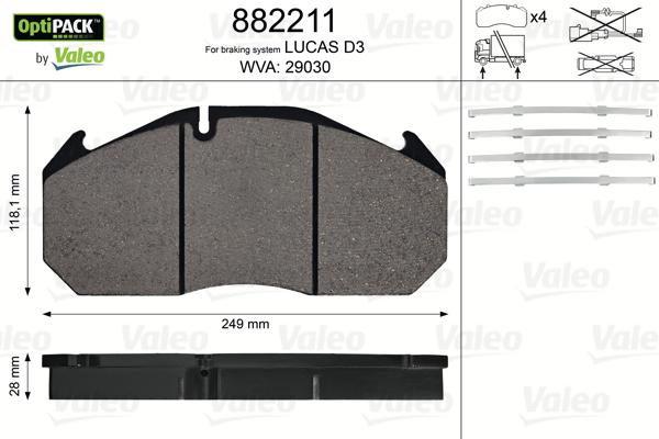 Valeo 882211 - Kit pastiglie freno, Freno a disco autozon.pro