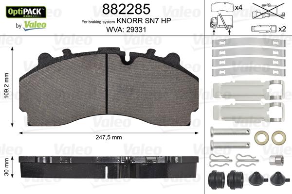 Valeo 882285 - Kit pastiglie freno, Freno a disco autozon.pro