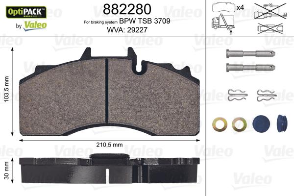 Valeo 882280 - Kit pastiglie freno, Freno a disco autozon.pro