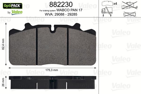 Valeo 882230 - Kit pastiglie freno, Freno a disco autozon.pro