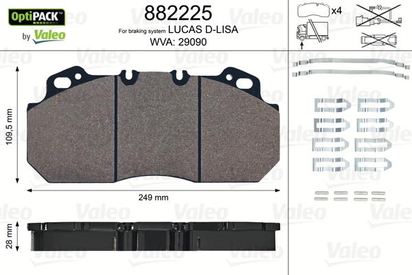 Valeo 882225 - Kit pastiglie freno, Freno a disco autozon.pro