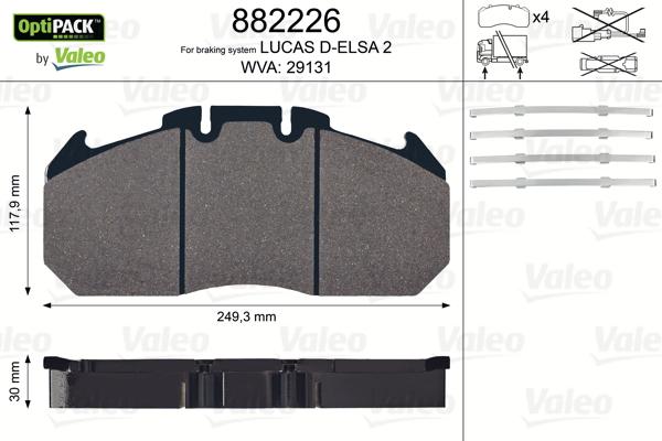 Valeo 882226 - Kit pastiglie freno, Freno a disco autozon.pro