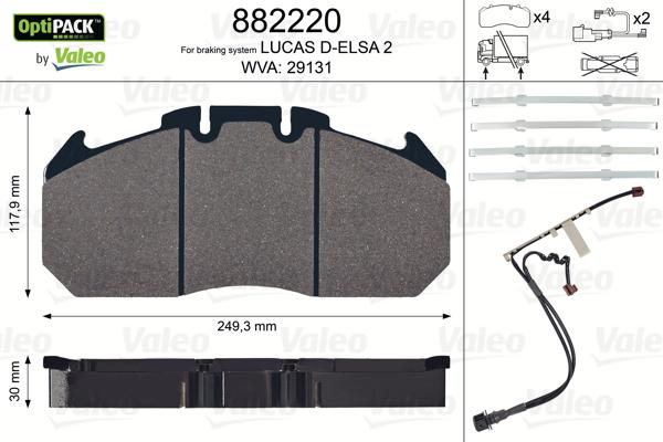 Valeo 882220 - Kit pastiglie freno, Freno a disco autozon.pro