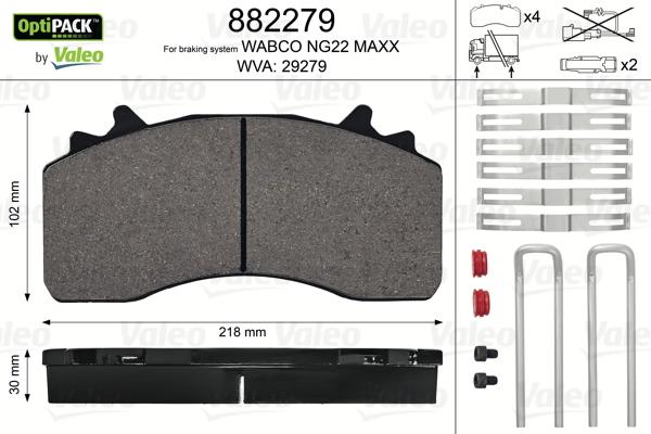 Valeo 882279 - Kit pastiglie freno, Freno a disco autozon.pro