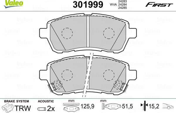 Valeo 301999 - Kit pastiglie freno, Freno a disco autozon.pro