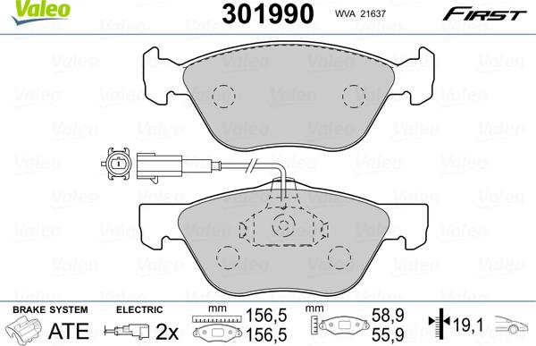 Valeo 301990 - Kit pastiglie freno, Freno a disco autozon.pro