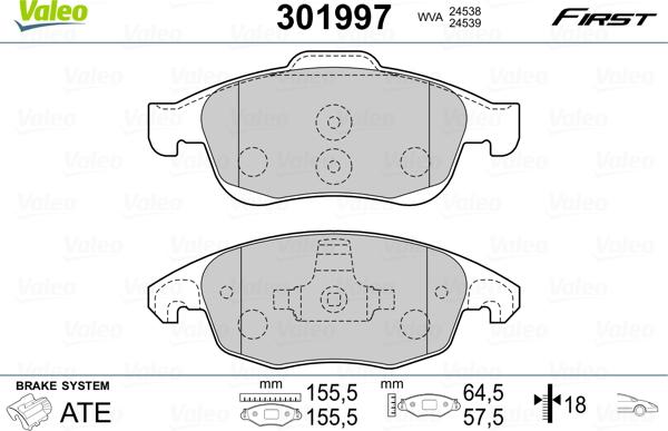 Valeo 301997 - Kit pastiglie freno, Freno a disco autozon.pro