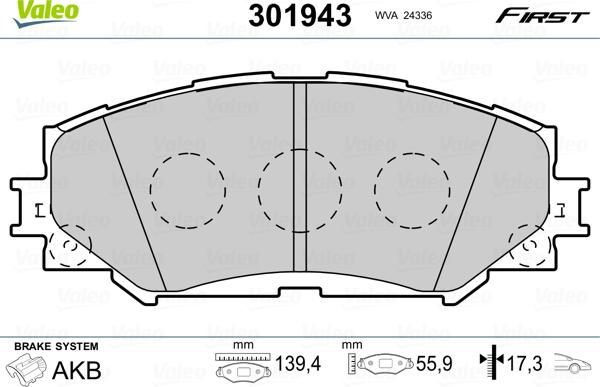 Valeo 301943 - Kit pastiglie freno, Freno a disco autozon.pro