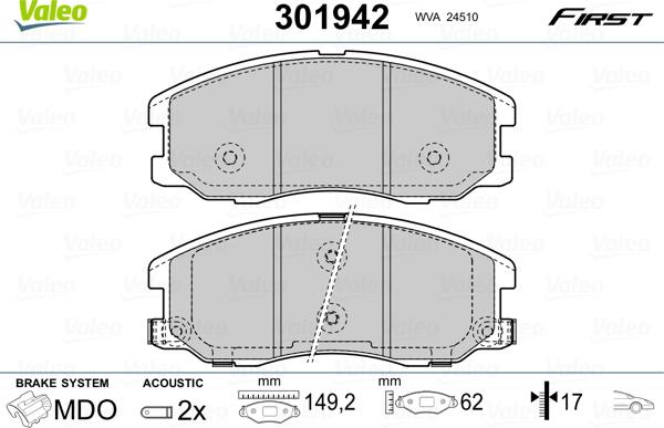 Valeo 301942 - Kit pastiglie freno, Freno a disco autozon.pro