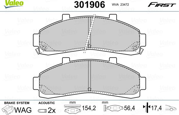 Valeo 301906 - Kit pastiglie freno, Freno a disco autozon.pro