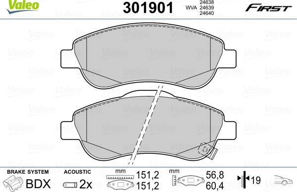 Valeo 301901 - Kit pastiglie freno, Freno a disco autozon.pro