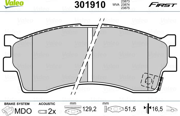 Valeo 301910 - Kit pastiglie freno, Freno a disco autozon.pro