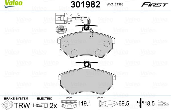 Valeo 301982 - Kit pastiglie freno, Freno a disco autozon.pro