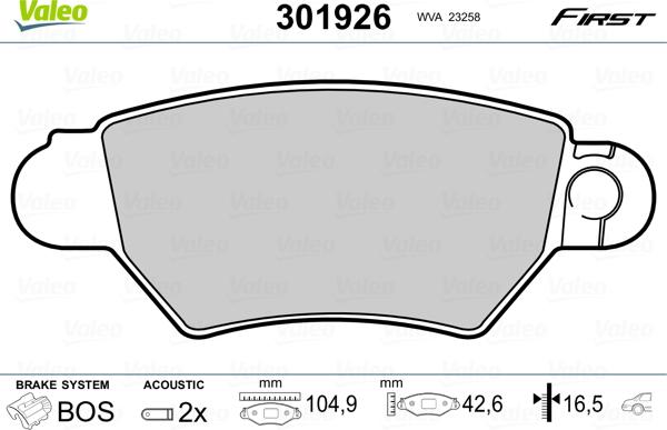 Valeo 301926 - Kit pastiglie freno, Freno a disco autozon.pro