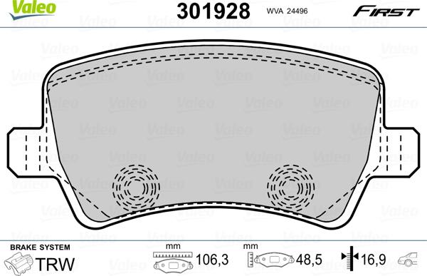 Valeo 301928 - Kit pastiglie freno, Freno a disco autozon.pro