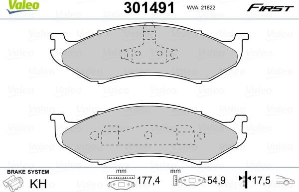 Valeo 301491 - Kit pastiglie freno, Freno a disco autozon.pro