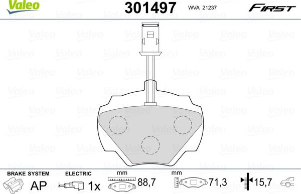 Valeo 301497 - Kit pastiglie freno, Freno a disco autozon.pro