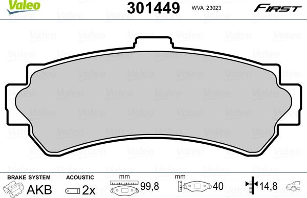 Valeo 301449 - Kit pastiglie freno, Freno a disco autozon.pro