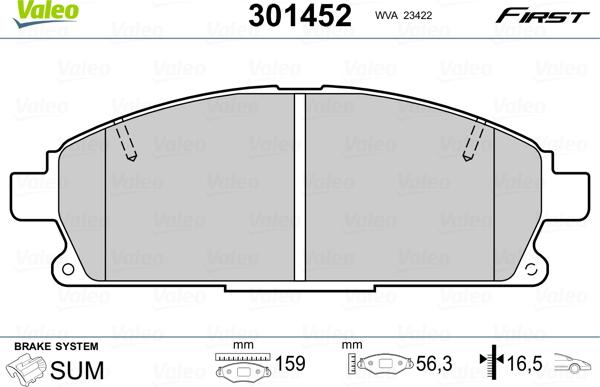 Valeo 301452 - Kit pastiglie freno, Freno a disco autozon.pro