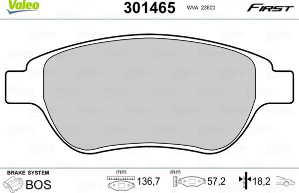 Valeo 301465 - Kit pastiglie freno, Freno a disco autozon.pro