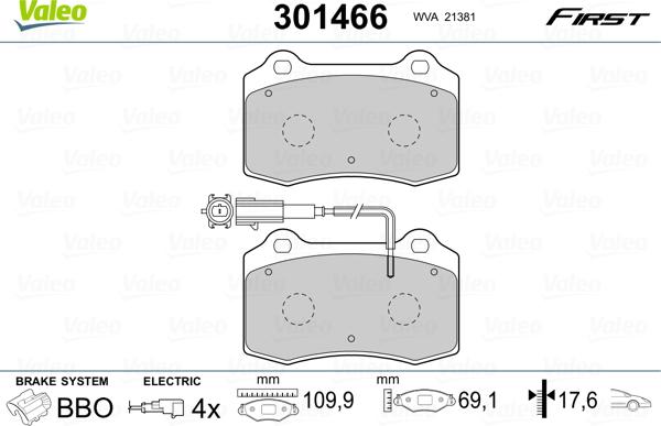 Valeo 301466 - Kit pastiglie freno, Freno a disco autozon.pro