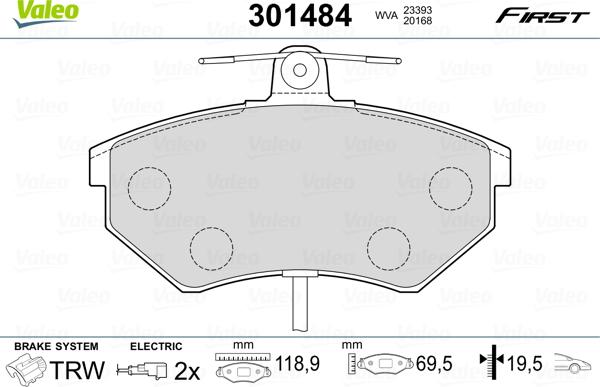 Valeo 301484 - Kit pastiglie freno, Freno a disco autozon.pro