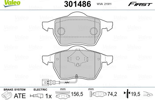 Valeo 301486 - Kit pastiglie freno, Freno a disco autozon.pro