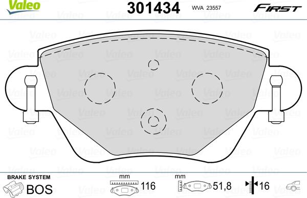 Valeo 301434 - Kit pastiglie freno, Freno a disco autozon.pro