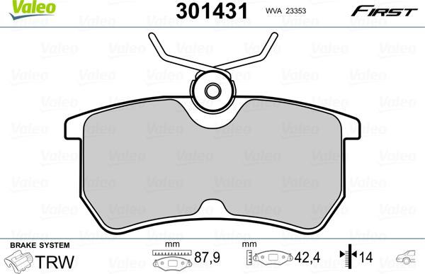 Valeo 301431 - Kit pastiglie freno, Freno a disco autozon.pro