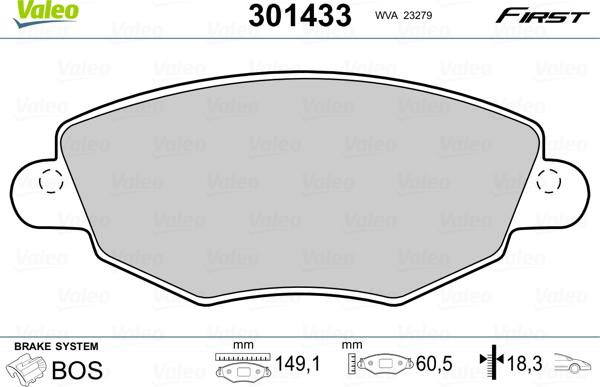 Valeo 301433 - Kit pastiglie freno, Freno a disco autozon.pro