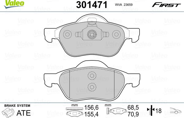 Valeo 301471 - Kit pastiglie freno, Freno a disco autozon.pro