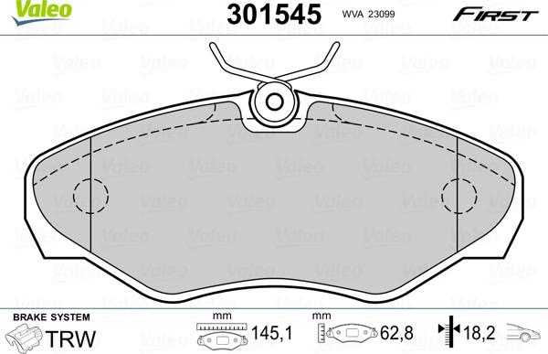 Valeo 301545 - Kit pastiglie freno, Freno a disco autozon.pro